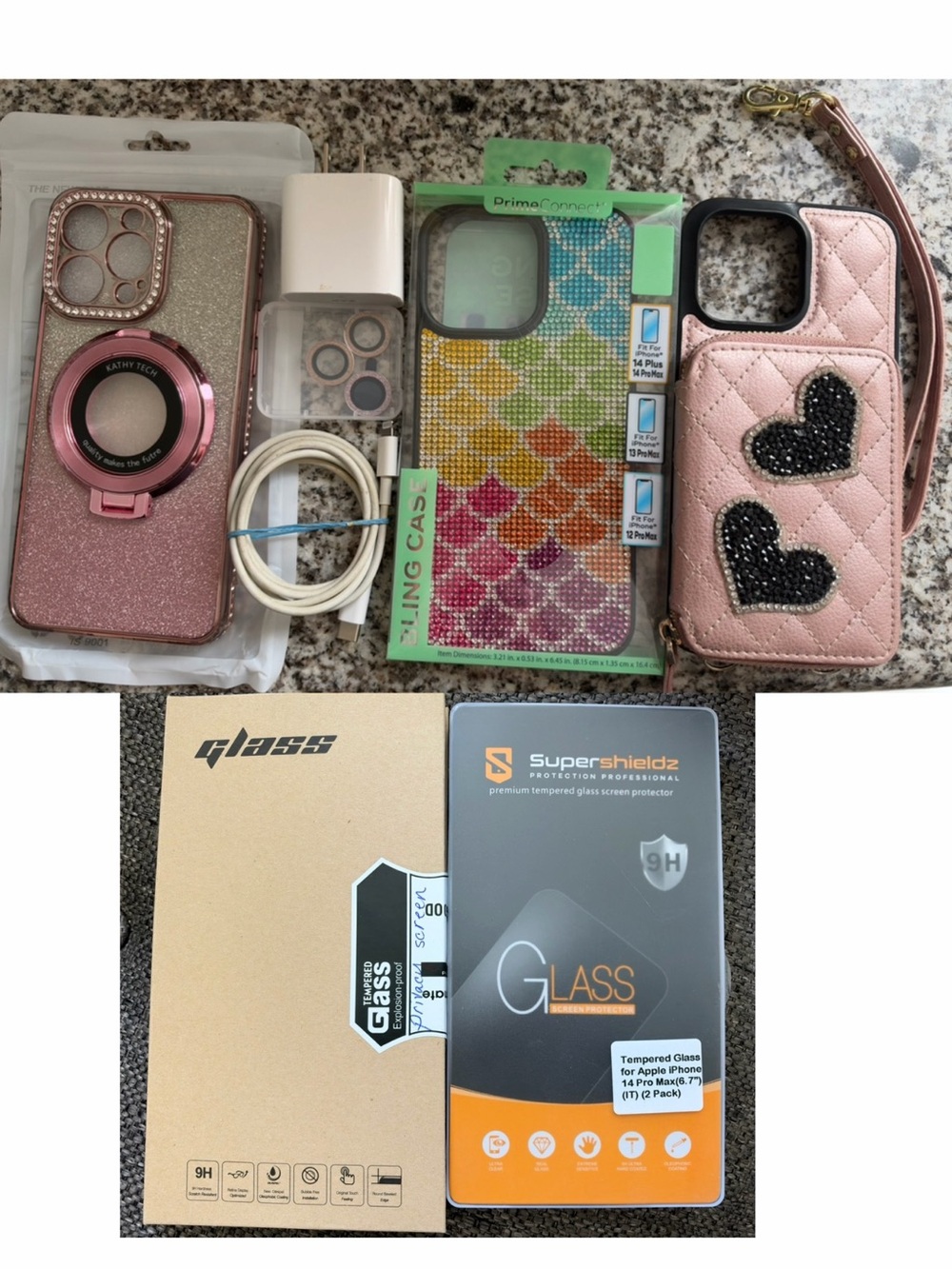 Apple iPhone 14 Pro Max Cases, Charger, Lenses & Screen Protectors Bundle